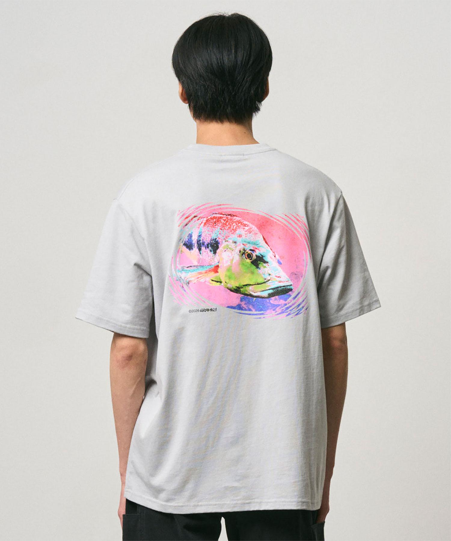 Gramicci Bass Tee Mist Herren T-Shirt Bio-Baumwolle Print hellgrau